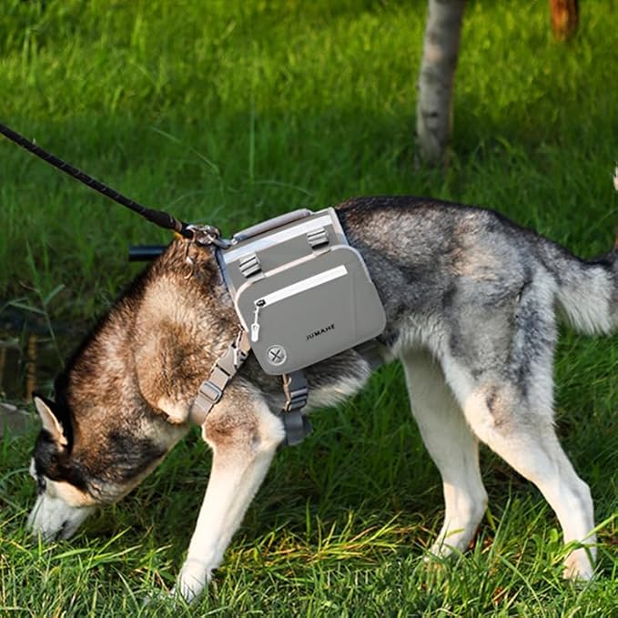Dog Backpack - Large Dog Backpack Harness for Outdoor Adventures, Hiking Dog Backpacks with Adjustable Straps - Durable Dog Packs for Hiking, Comfortable Backpack for Dogs to Wear,Grey