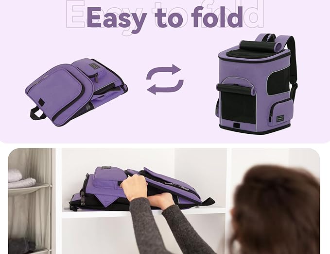 PETSFIT Dog Backpack Carrier with Upgraded Waist Protection, Pet Carrier Backpack Designed for Small Dogs/Cats, Fully Ventilated Collapsible Cat Backpack for Outdoor Traveling Hiking Camping Purple
