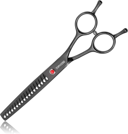 TOPGOOSE 7.5" Dog Grooming Scissor - Professional Thinning Chunker Shear with 18 Teeth Japanese Stainless Steel Hair Scissors for Dogs, Cats and Other Pets (Chunker, Black)