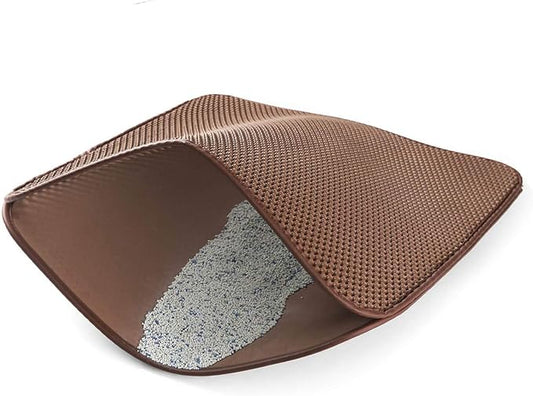 WePet Cat Litter Mat, Kitty Litter Trapping Mat - Medium Size, Honeycomb Double Layer Mats, No Phthalate, Urine Waterproof, Easy Clean, Scatter Control, Catcher Litter Box Rug Carpet 24x15 Inch Brown