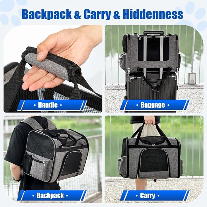 pet Bag Multi Purpose pet Bag Collapsible Portable for Dog cat go Out Traveling Carrier Backpack for Secret Adventures Cat and Dog (Black, S:17.7"X10.6"X12.6”)