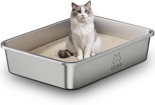 Jumbo Stainless Steel Cat Litter Box, 27.5"×19.6"×5.9", XXL Metal Litter Pan with High Sides, Odor-Free, Non-Stick, Easy to Clean, Ideal for Extra-Large Cats & Multi-Cat Households