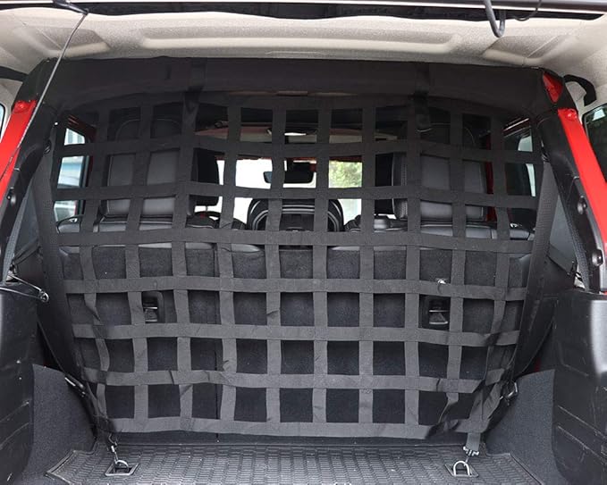 BESTAOO Pet Net Vehicle Safety Mesh Dog Barrier for Jeep Wrangler JK JL 4-Door 2007-2025, Fits Behind Rear Seat, Suitable for Medium, Large Pets, Easy to Install