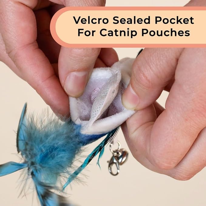 Whiskertons Interactive Bird Simulation Cat Toy Set, Interactive Cat Toys for Indoor Cats, Cat Feather Toy, Self-Holding Suction Cup, 5 Catnip Birds, Feathers, Bells (Catnip Hybrid Bundle)