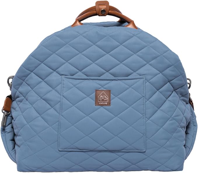 4 Cats & Dogs Mew Mew Travel Pet Bed – Soft Carrier for Small Dogs & Cats, Water-Resistant Quilted Shell, Adjustable Belts for Car Travel, Anti-Slip Bottom, Portable Pet Bed & Travel Bag - Blue Steel