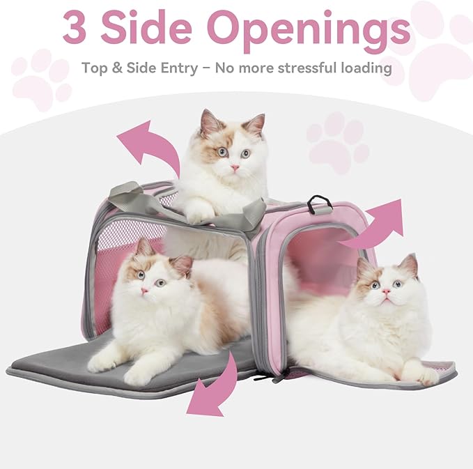Airline Approved Cat Carrier 17.5×10.5×10.5 in, Escape-Proof Design with Locking Zippers & Safety Leash, Easy-Access 3-Way Entry, Washable Mat, Gift-Ready Holiday Choice for Cats up to 12 lb