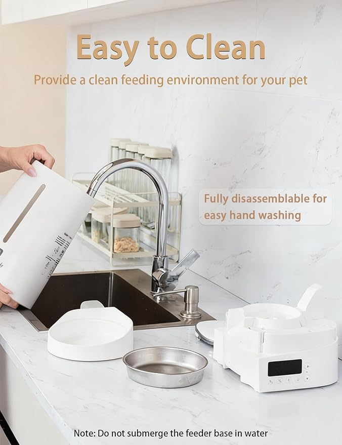 Automatic Cat Feeder,4L Programmable Timed Dog Food Dispenser,Portion Control,Pet Dry Food Container,Up to 60 Portions 6 Meals/Day,Opaque White,for Cats and Small Medium Dogs,for Travel & Weekend Use