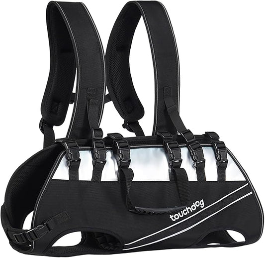 Dog Backpack Carrier for Large Dogs - Hands-Free Pet Travel Pack with 6-Point Safety System, Waterproof & Reflective Design for Motorcycle, Hiking, Surfing (Black, Medium)