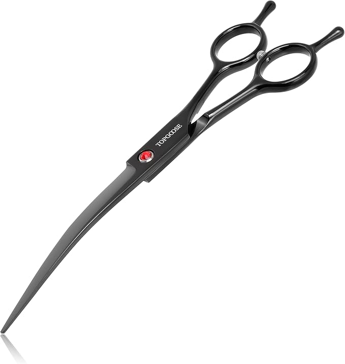 TOPGOOSE 7.5" Dog Grooming Scissor - Professional Down-curved Shear with Ergonomic Handle Japanese Stainless Steel Hair Scissor for Dogs, Cats and Other Pets, Sharp (Curved,Black)