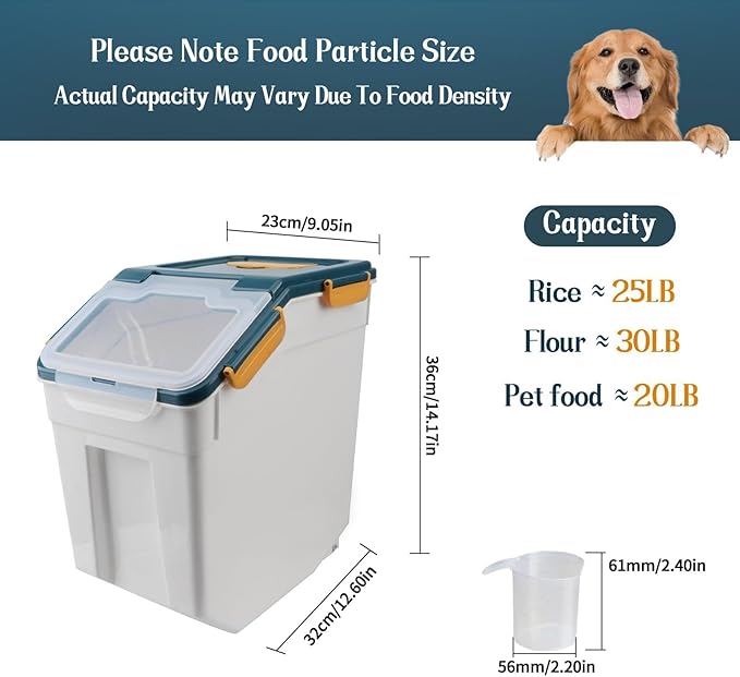 Large Flour Storage Container Bin 25lb,4 Pack Airtight Rice Storage Containers with Wheels Seal Locking Lid BPA Free with Measuring Cup,Scoop for Flour, Rice, Grain, Dry Food - Dark Blue