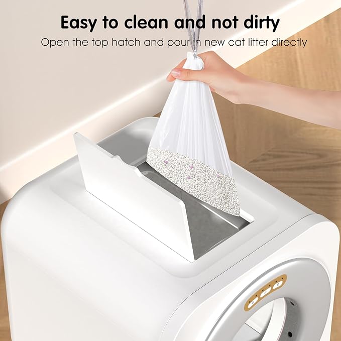 Smart Automatic Cat Litter Box with App Control, Fresh Air System Deodorization,Self-Cleaning, Temperature and Humidity Monitor, Self Cleaning Litter Box for Multiple Cats,White