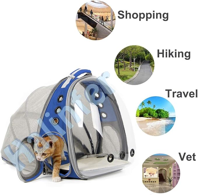 Back Expandable Clear Cat Backpack Carrier, Fit up to 12 lbs, Space Capsule Bubble Window Pet Carrier Backpack for Cat and Small Puppy