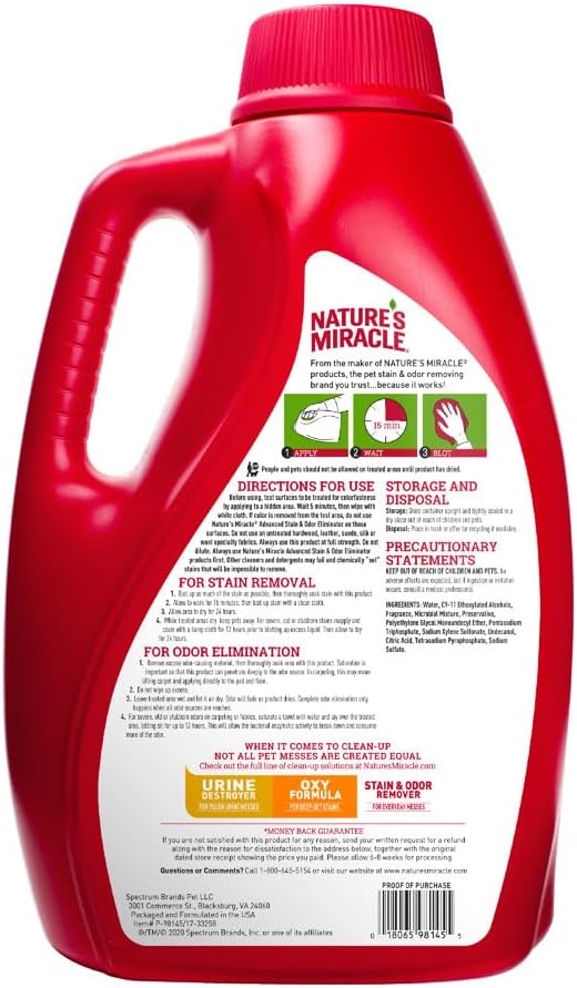 Nature’s Miracle Advanced Stain & Odor Eliminator, Sunny Lemon Scent, Severe Mess Enzymatic Formula For Tough Pet Messes, 1 Gallon