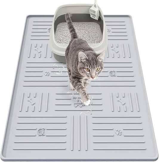 Large Silicone Cat Litter Mat, 34.3" X 24.8" Litter Trapping Mat, Soft and Waterproof Cat Litter Box Mats for Floor-Grey