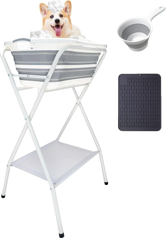 Pet Dog Booster Bath Elevated Dog Bathing Tub，Collapsible Foldable Portable Shower Bathtub for Small Dogs Cats Pet Washing Station for Grooming, Indoor and Outdoor