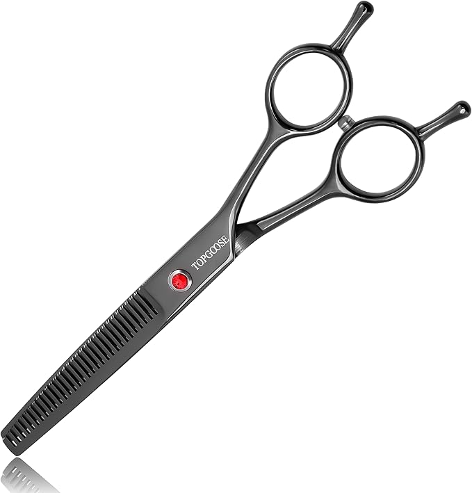 TOPGOOSE 7.5" Dog Grooming Scissor - Professional Thinning Shear with 37 Teeth Japanese Stainless Steel Blender Scissors for Dogs, Cats and Other Pets (Thinning, Black)