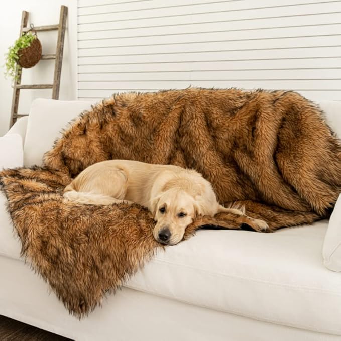 PupProtector Waterproof Throw Blanket for Dogs and Cats, Pet Blanket Cover for Couches, Sofas, Beds, Car Seats, Furniture, Calming Soft Faux Fur, Sable Brown, Original (60" L x 50" W)