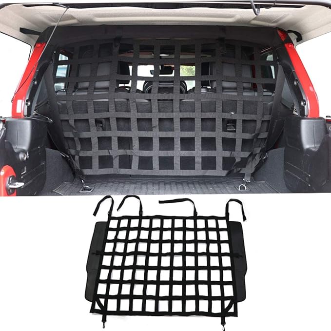 BESTAOO Pet Net Vehicle Safety Mesh Dog Barrier for Jeep Wrangler JK JL 4-Door 2007-2025, Fits Behind Rear Seat, Suitable for Medium, Large Pets, Easy to Install