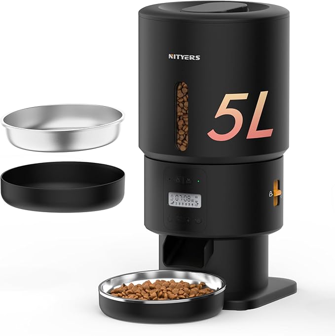 Automatic Cat Feeder - 5L Anti-Clog Cat Food Dispenser Keeps Dry Food Fresh, 10s Voice, 1-6 Meals/Day, Programmable Portions, 180-Day Battery Life, Easy to Clean Auto Pet Feeder for Multi Cats & Dogs