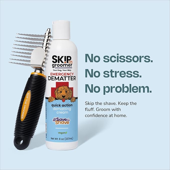 Save The Shave Bundle, Emergency Dematter Cream & Rake Brush Set for Dogs, Removes Tough Mats & Knots, Reduces Shedding & Breakage, Gentle Coat Grooming Essentials