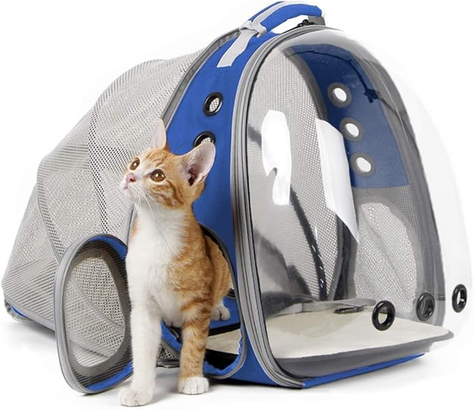 Back Expandable Clear Cat Backpack Carrier, Fit up to 12 lbs, Space Capsule Bubble Window Pet Carrier Backpack for Cat and Small Puppy