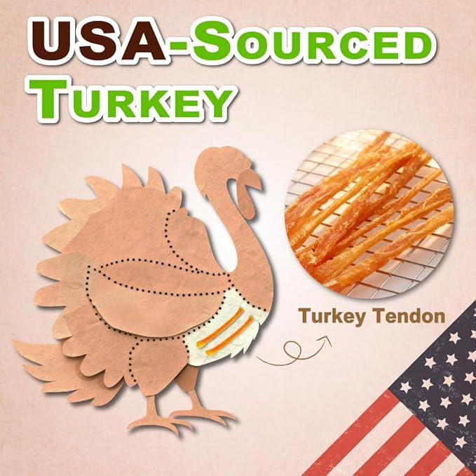 AFreschi Turkey Tendons for Dogs, USA-Sourced, Healthy Dog Treats, Rawhide-Free Puppy Chews, Long Lasting, All Natural, Hypoallergenic Dog Treats for Large Breeds, 10 Count Box Bone (L)