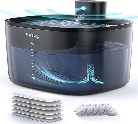 Wireless Cat Water Fountain: [Pumpless] & [Detachable Battery] FEELNEEDY 4L Battery Operated Pet Water Fountain for Cats and Dogs Indoor, Motion Sensor Cat Drinking Fountain with 6 Pack Filters