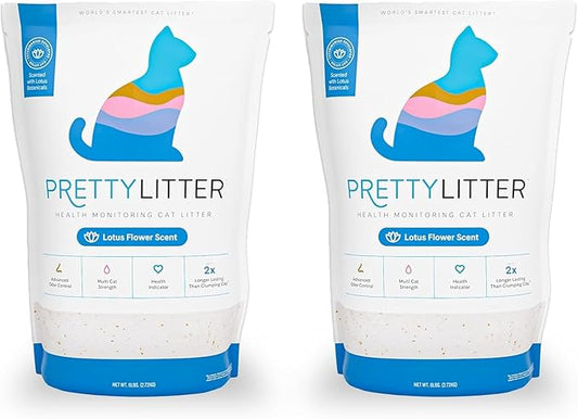 PrettyLitter Health Monitoring Cat Litter (Lotus Flower, Non Clumping) | Lightweight & Low Tracking, Color Changing Silica Gel Crystals, Advanced Odor Control — 6 Lbs, Pack of 2 (Two Month Supply)