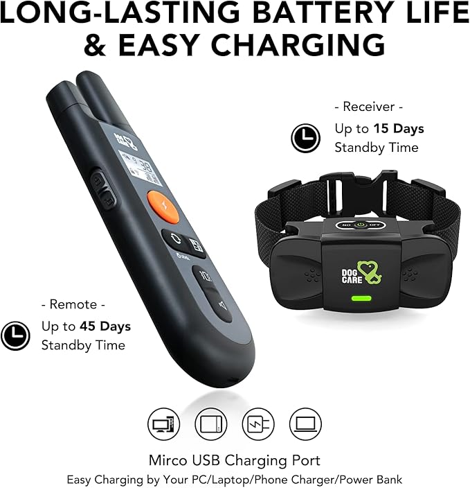DOG CARE Dog Training Collar with Remote - Shock Collar for All Dogs with 1800FT Remote, Rechargeable Bark Control with Beep/Vibration/Shock Modes, Security Lock, Rainproof
