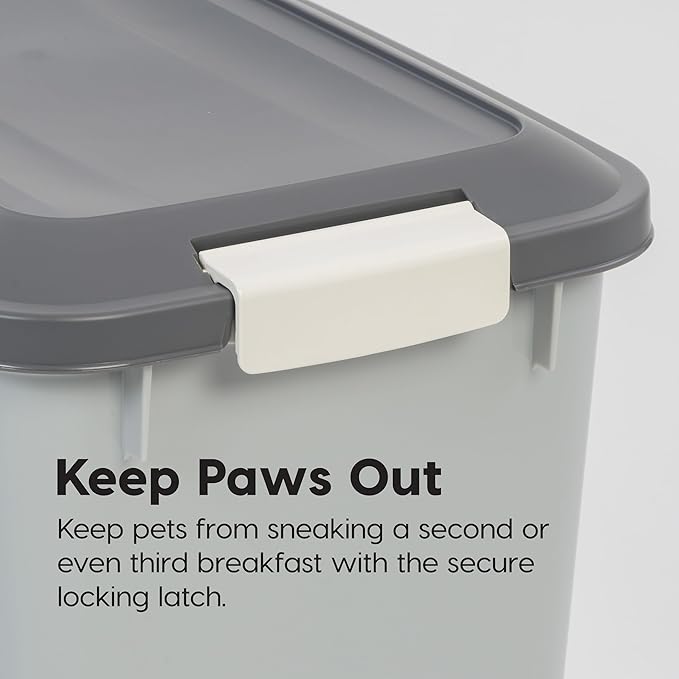 IRIS USA Dog Food Storage Container with Wheels, Airtight Lid, 2-Cup Scoop, Up to 54 Pounds Pet Food Storage, Built in Scoop Storage in Lid, Versatile Pet Food Bin, Portable, BPA Free, Gray/Dark Gray