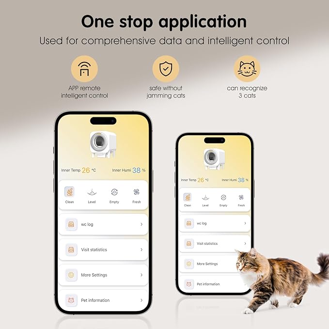 Smart Automatic Cat Litter Box with App Control, Fresh Air System Deodorization,Self-Cleaning, Temperature and Humidity Monitor, Self Cleaning Litter Box for Multiple Cats,White