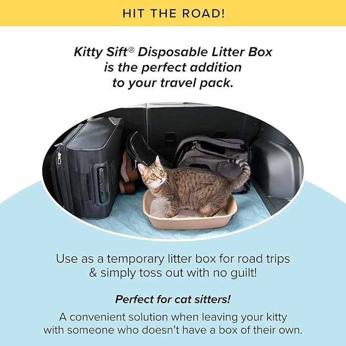 Kitty Sift Disposable Cat Litter Box Large, 6 Count, Durable Portable for Travel and Home, Eco-Friendly Disposable Litter Box Controls Odor