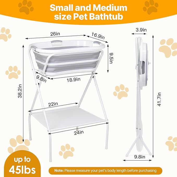 Beberoad 2 in 1 Dog Bath Tub Dog Washing Station for Bathing and Grooming, Elevated Collapsible Foldable Portable Shower Bathtub for Small Dogs Cats Pet, Indoor and Outdoor