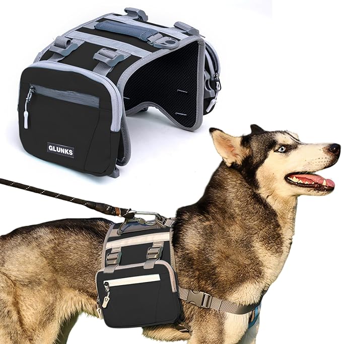 Dog Backpack - Large Dog Backpack Harness for Outdoor Adventures, Hiking Dog Backpacks with Adjustable Straps - Durable Dog Packs for Hiking, Comfortable Backpack for Dogs to Wear,Black
