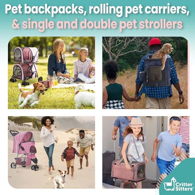 Critter Sitters Grey Pet Backpack for Small Dogs, Cats with Scratch Resistant Breathable Mesh Windows, Airline Carry-On Approved, Safety Leash, Pockets, Durable Transporation for Animals