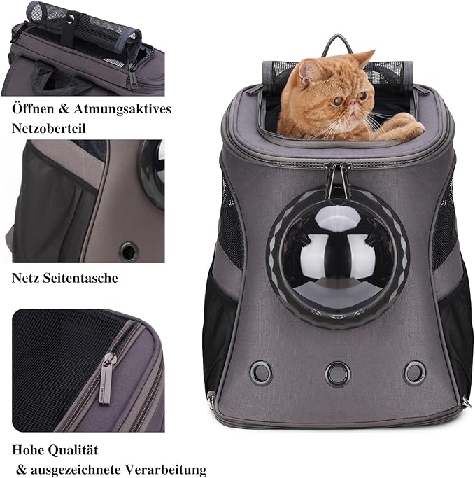 LOLLIMEOW Large Pet Carrier Backpack, Bubble Backpack Carrier for Fat Cats and Puppies,Airline-Approved(Grey)