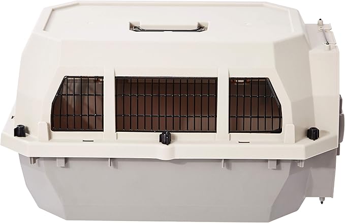 Amazon Basics Hard-Sided Dog and Cat Kennel Single-Door Travel Pet Carrier with Metal Wire Ventilation, 23.6" L x 15.7" W x 13.0" H, Beige