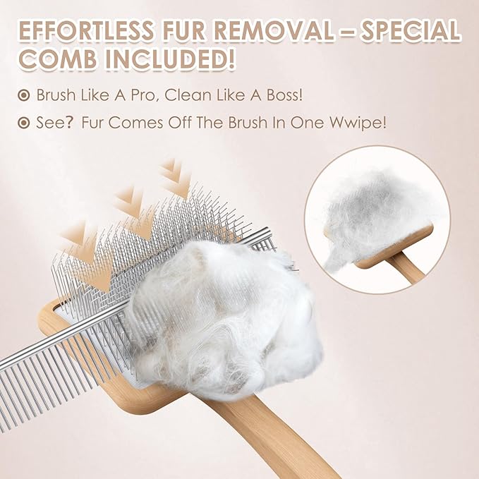 Large Slicker Brush for Dogs – 3pc Grooming Kit with Undercoat Rake & Comb, Deshedding Pin Brush for Mats & Shedding on Long-Haired & Double-Coated Dogs, Cats, Poodles & Goldendoodle, Oak