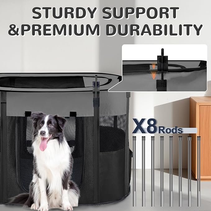 Portable Dog Cat Playpen with Waterproof Pad,Collapsible Pet Puppy Kitten Crate,Foldable Small Animals Kennel Cage for Indoor Outdoor Travel Camping,Water-Resistant Breathable Shade Cover (Grey M)