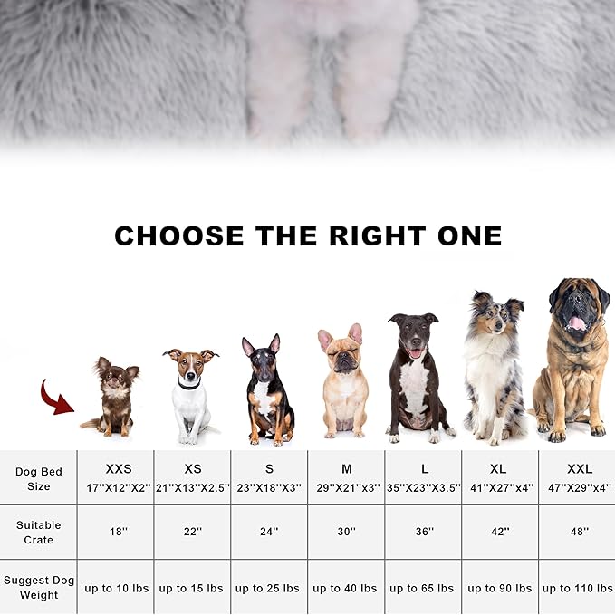 Bedfolks Waterproof Crate Bed, Plush Dog & Cat Bed with Removable Washable Cover, Faux Fur Kennel Pad, 21"x13", Grey