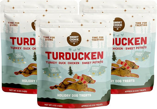 Smart Cookie Turducken Holiday Dog Treats - Turkey, Duck and Chicken Christmas Dog Treats - Healthy, All Natural, Grain Free, Human-Grade - Made in USA - 5oz (Pack of 3)