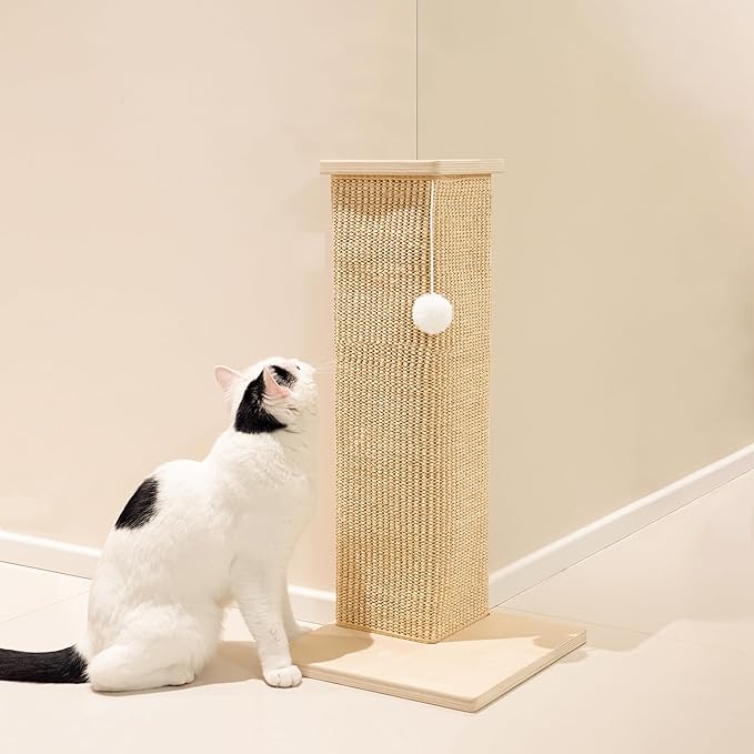 PETKARAY Couch Corner Cat Scratcher, 22'' Corner Scratching Post Cat Wall Scratcher, Sisal Scratch Pad for Sofa, Wall Furniture Protector with Toy Ball
