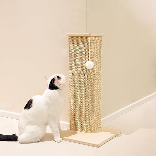 PETKARAY Couch Corner Cat Scratcher, 22'' Corner Scratching Post Cat Wall Scratcher, Sisal Scratch Pad for Sofa, Wall Furniture Protector with Toy Ball