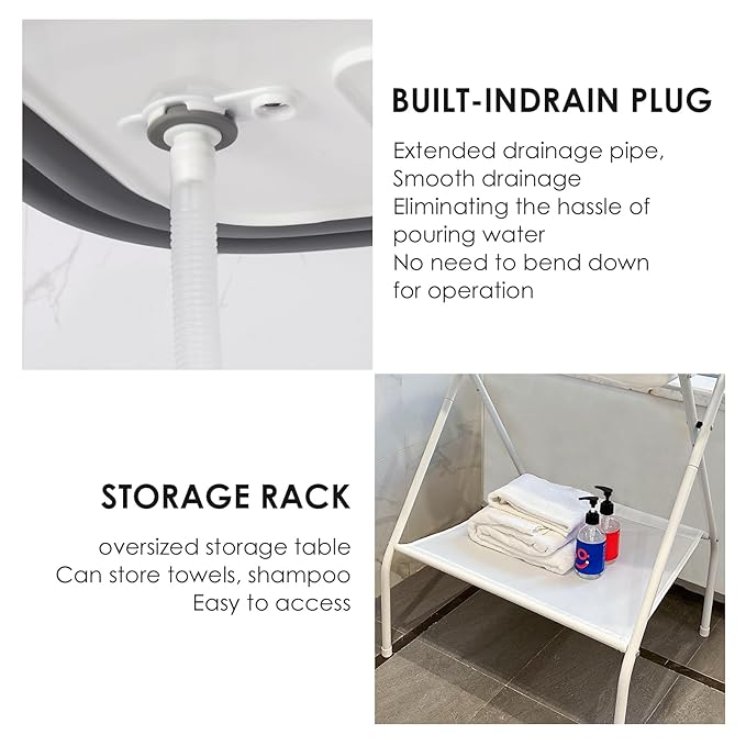 2 in 1 Dog Bath Tub Dog Washing Station with Bath Brush for Bathing and Grooming, Elevated Collapsible Foldable Portable Shower Bathtub for Small Dogs Cats Pet with Scrubber