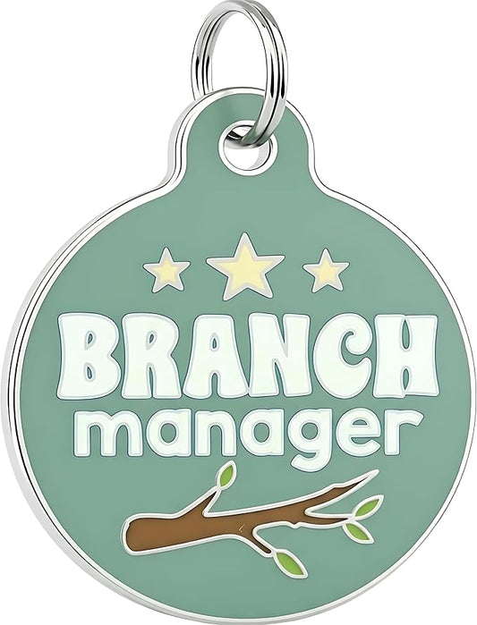 Bad Tags Personalized Dog & Cat ID Tags - Choose from 25+ Tag Designs - Free 5 Lines Custom Engraved - Unique, Cute, Funny, Sassy Pet Tag (Branch Manager, Small (1 inch))