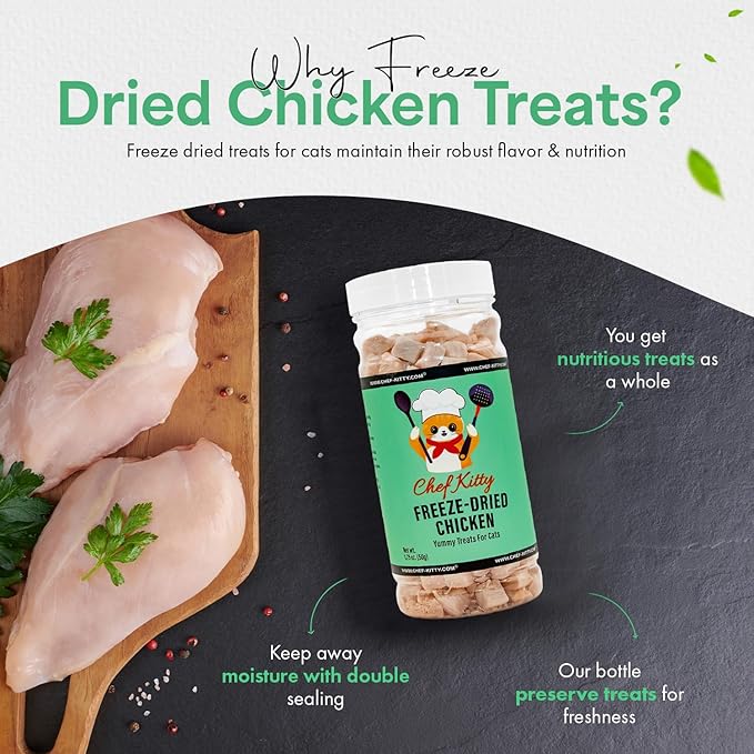 Freeze-Dried Chicken Treats for Cats & Dogs – 100% Human Grade, Single Ingredient, High-Protein, Healthy Snack – No Additives or Preservatives – 7.7oz - Inspected & Tested in USA