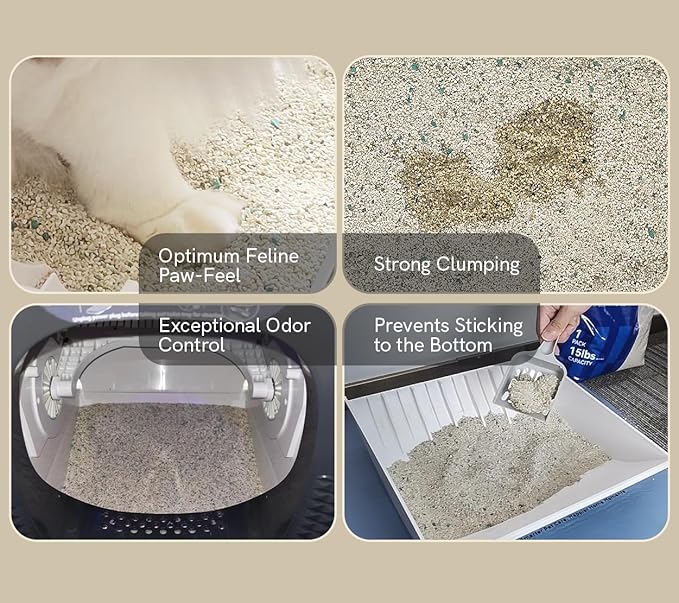 Premium Bentonite Cat Litter Sodium-Based, Clumping Cat Litter, Dust-Free, Strong Durability, Odor Control, Unscented Natural Mineral Formula Kitty Litter Bluk for RealScooper, 3 x 15 lb. Box