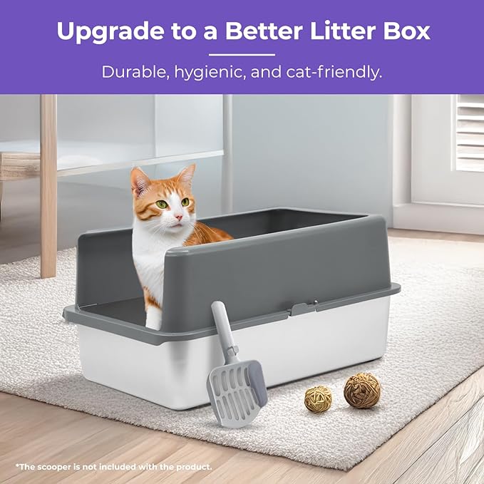 iPrimio XL Stainless Steel Litter Box with Lid - High-Sided Metal Litter Box with Enclosure for Big Cats - Easy to Clean, Rust-Resistant, and Durable - Never Absorbs Odors - 23.5 x 15.5 x 6 in