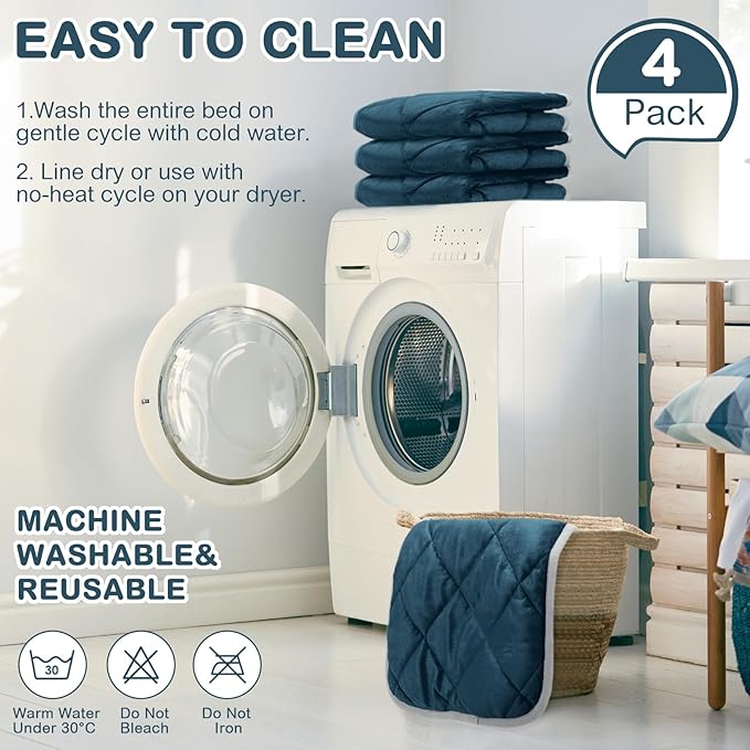 4 Pack Self Heating Cat Pad Self Warming Dog Mat Reflects Body Heat Extra Warm Thermal Pet Pad Washable Dog Cat Bed Crate Bed Mat Blanket(16 x 16 Inch,Blue)