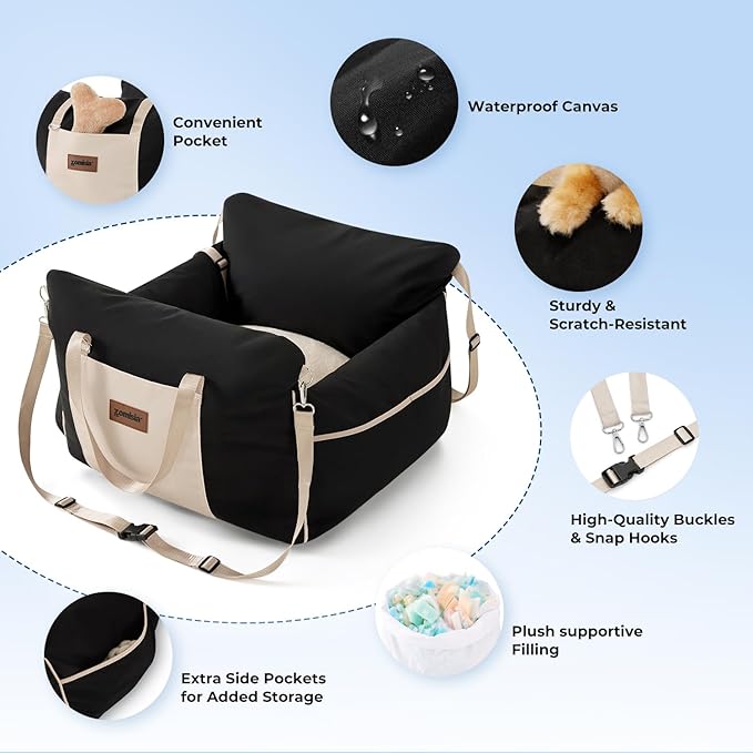 Dog Car Seat for Small to Medium Dogs - Waterproof Pet Booster Seat with Clip-On Safety Leash, Carrier for Puppy up to 25 lbs, Memory Foam Filling & Adjustable Buckles, Green Houndstooth